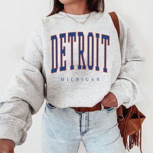 Detroit Vintage Varsity Crewneck Sweatshirt, Collegiate Detroit Sweater shirt